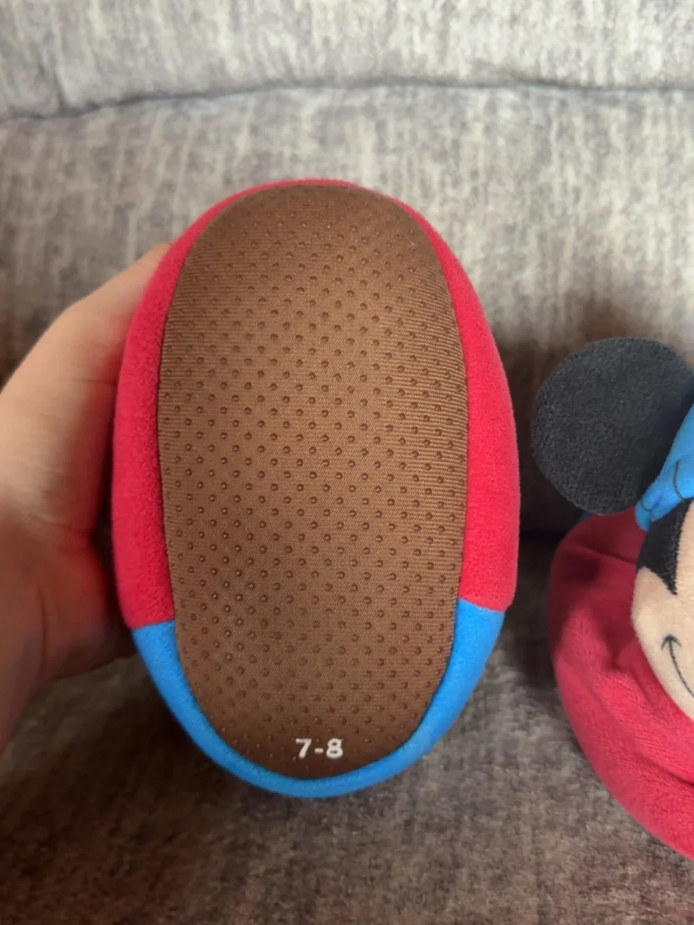 Disney Mickey Mouse Plush Slippers Kids Size 7/8 Red Blue